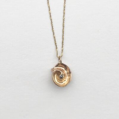 14k gold and black diamond seashell necklace with 14k gold chain